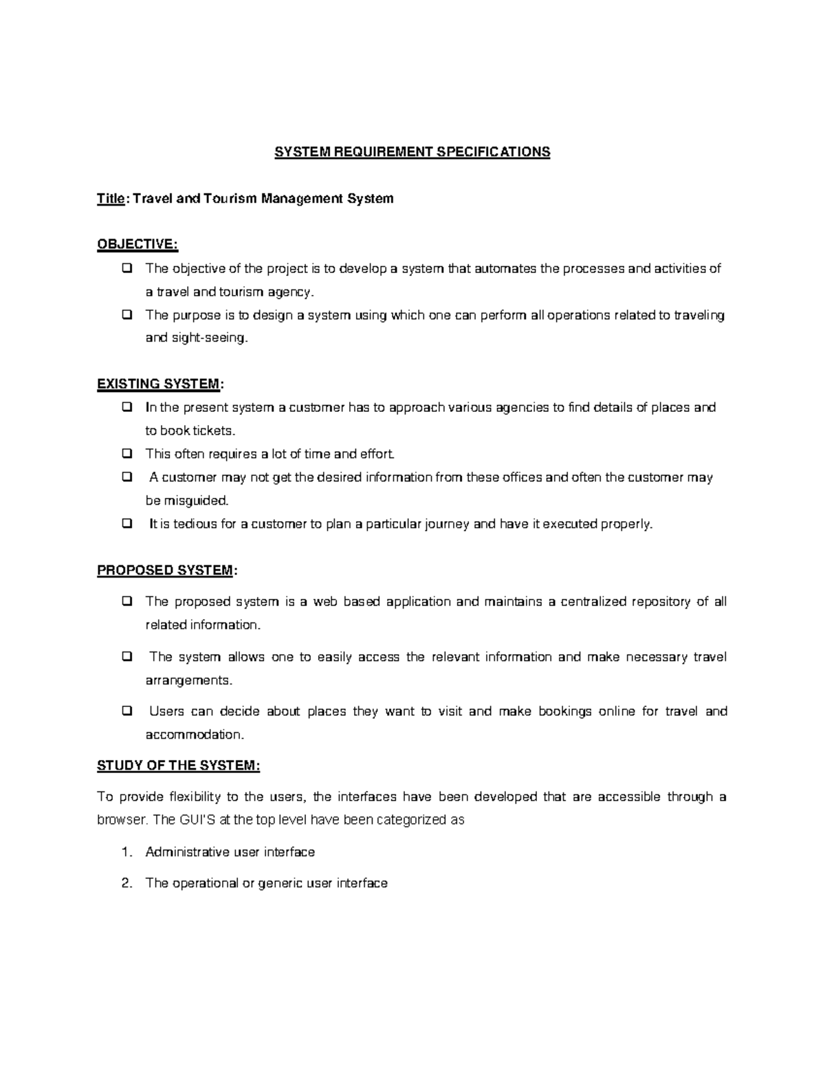 Travel And Tourism Management System SRS SYSTEM REQUIREMENT 