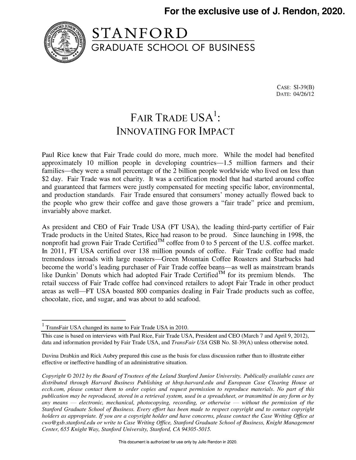 fair trade case study