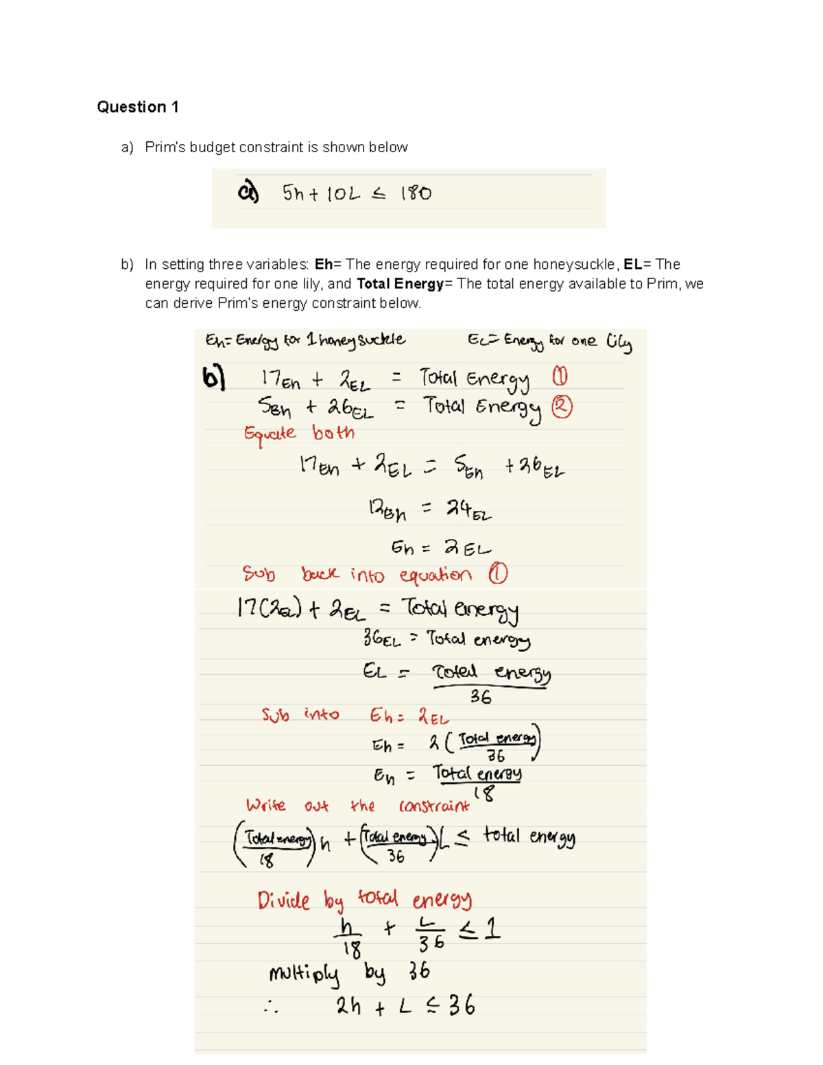 ECON2101 Assignment 2 - Question 1 a) Prim’s budget constraint is shown ...