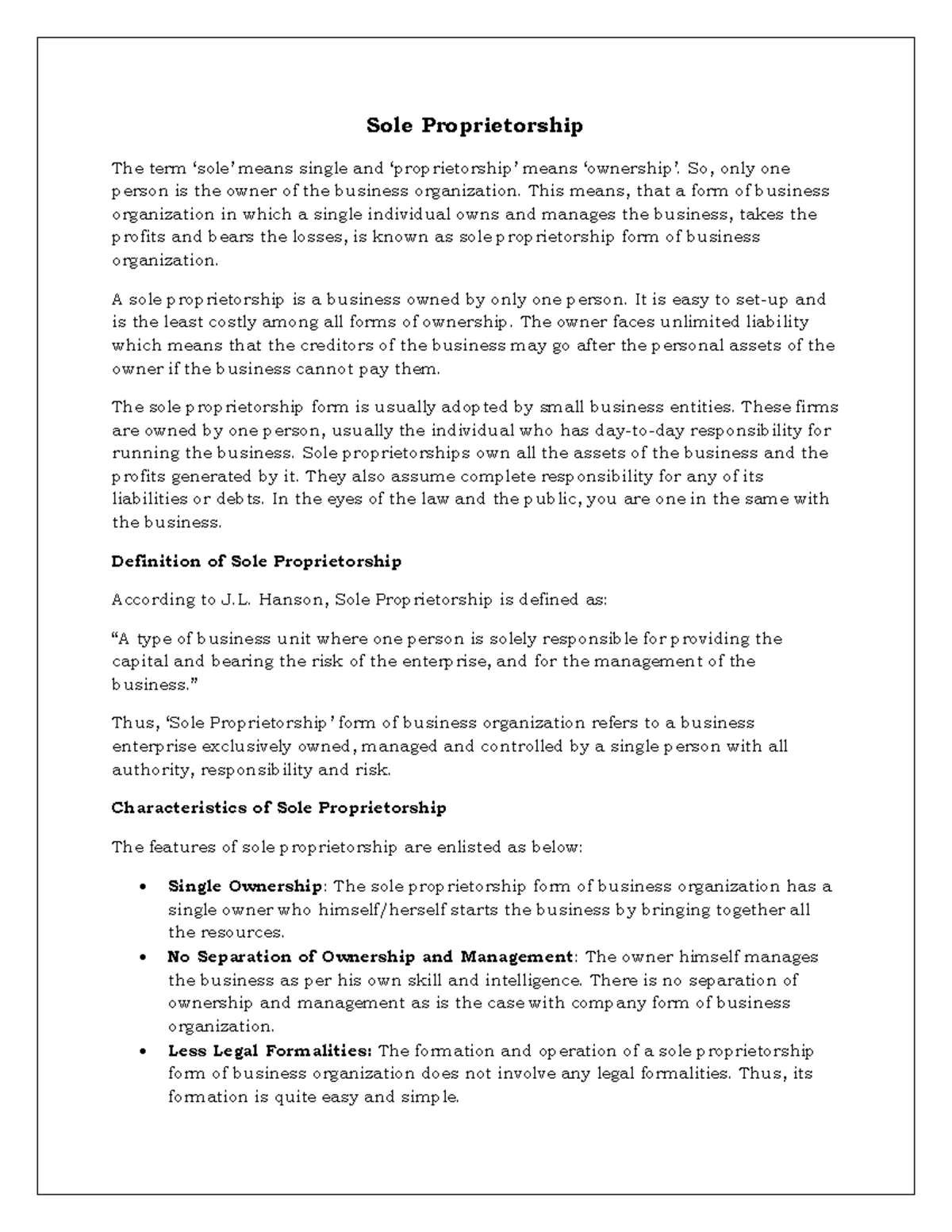 Sole ProprietorshipPerspectives and Methodology of Business Studies