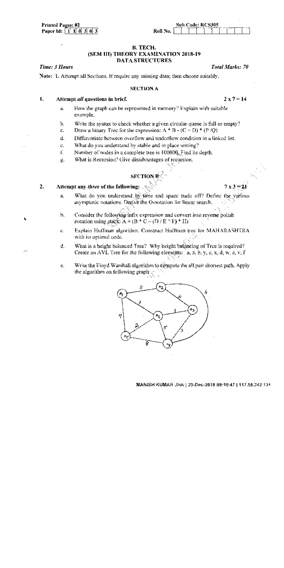 DATA Structures RCS 305 1 - B.tech - Studocu