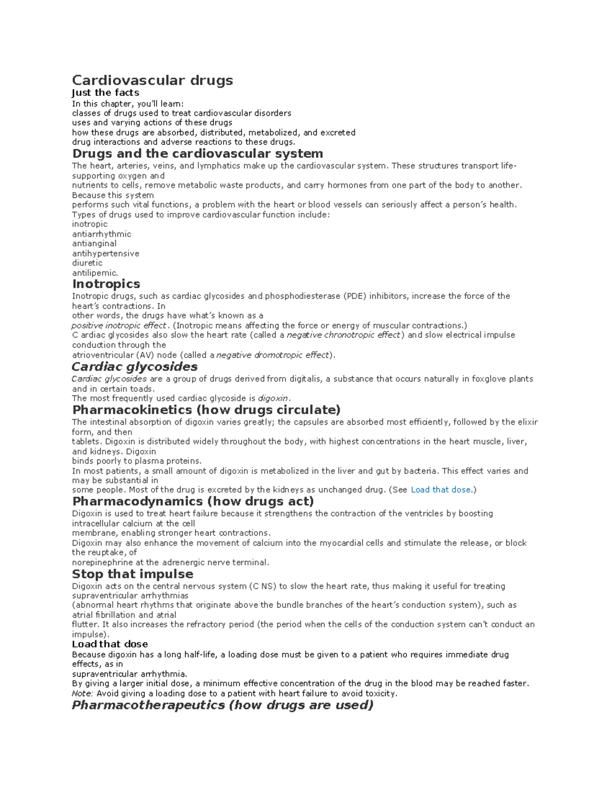 1 Cardiovascular drugs - Cardiovascular drugs Just the facts In this ...