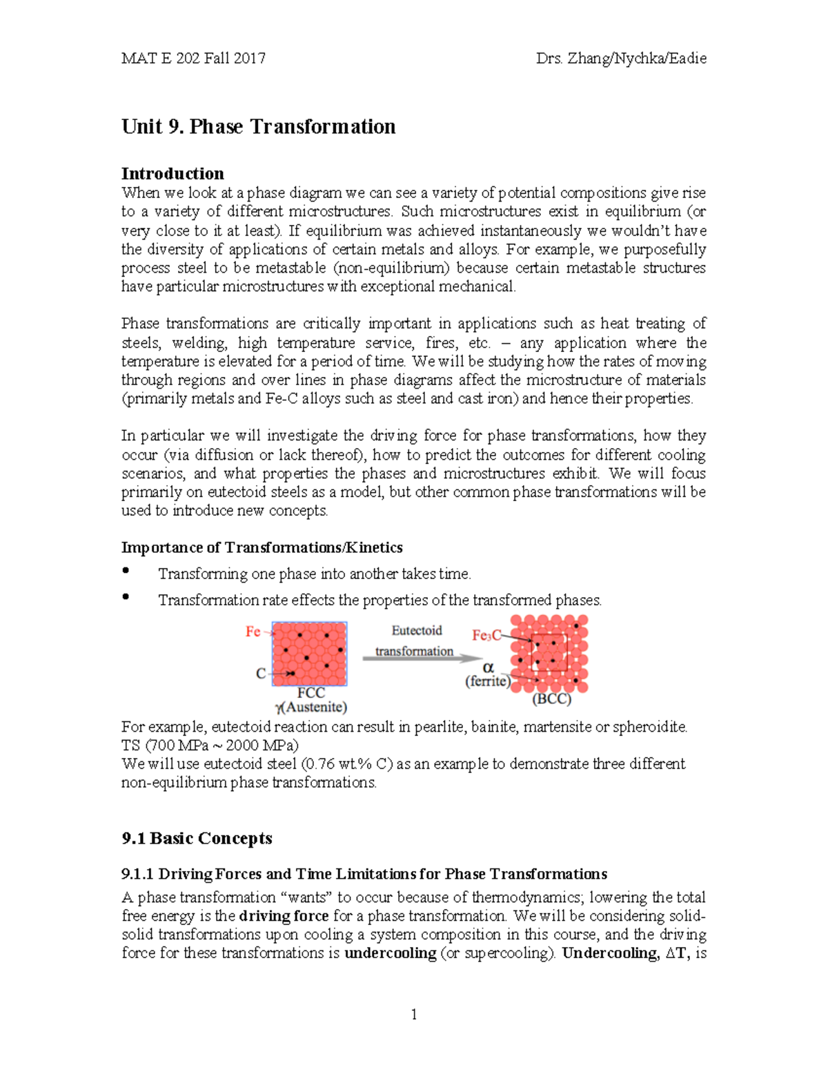 Lecture Notes 9 HZ-1 - Unit 9. Phase Transformation Introduction When ...