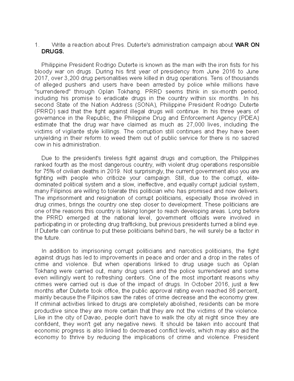 WAR ON Drugs on the Philippines - Civil Engineering - La Salle - Dasma ...