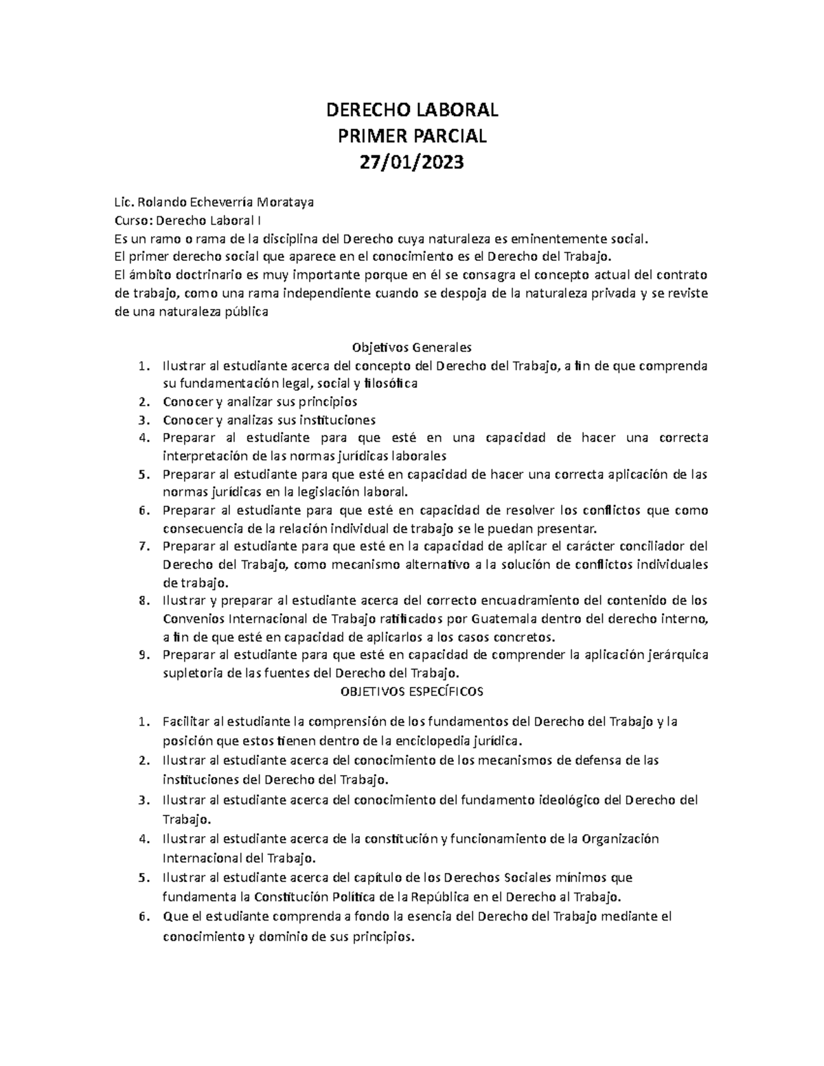 Derecho Laboral I - Primer Parcial - DERECHO LABORAL PRIMER PARCIAL 27 ...