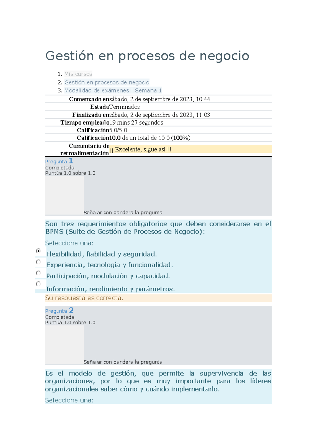 Gestión En Procesos De Negocio Examen Semana 1 Gestión En Procesos De Negocio 1 Mis Cursos 2 9670