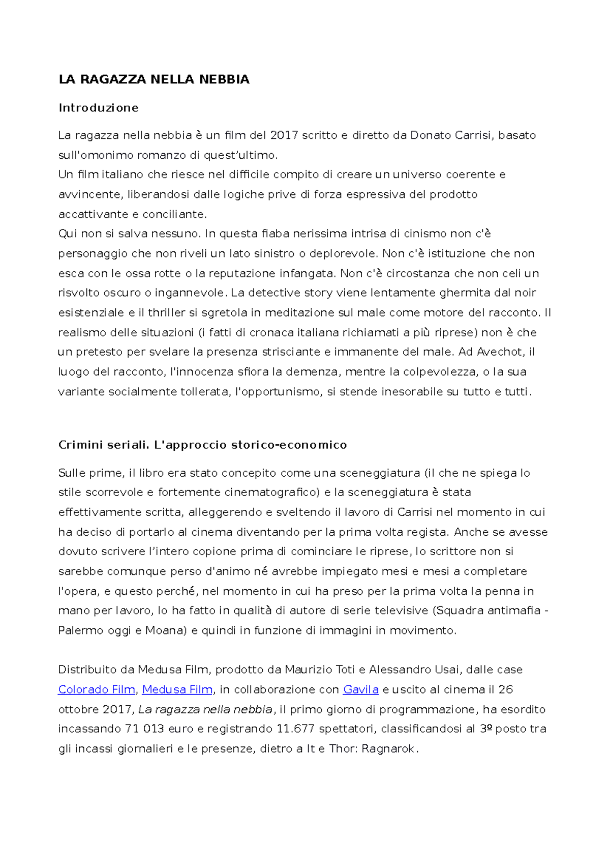 LA Ragazza Nella Nebbia LA RAGAZZA NELLA NEBBIA Introduzione La