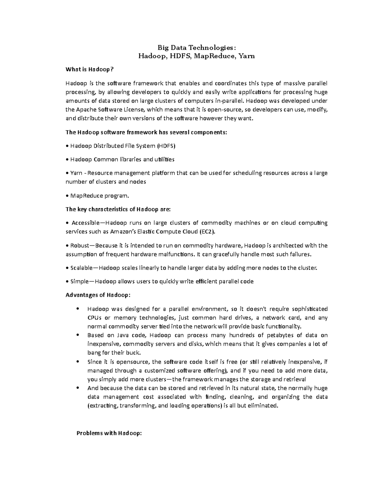 Big data technologies - Lecture Notes - Big Data Technologies: Hadoop ...