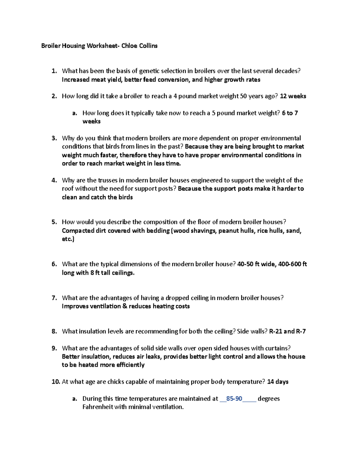 Broiler Housing Worksheet - How long does it typically take now to ...