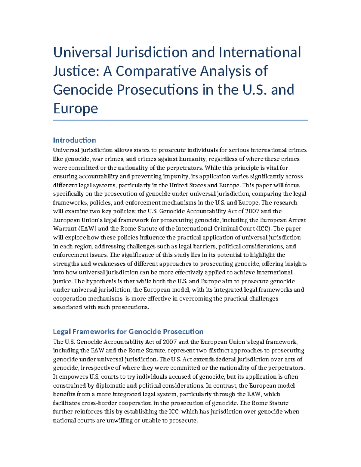 Research Paper Draft - Universal Jurisdiction and International Justice ...