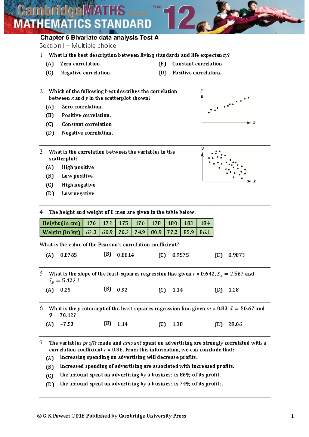 Chapter 6 Test A - maths bivariate data analysis practice - Chapter 6 ...