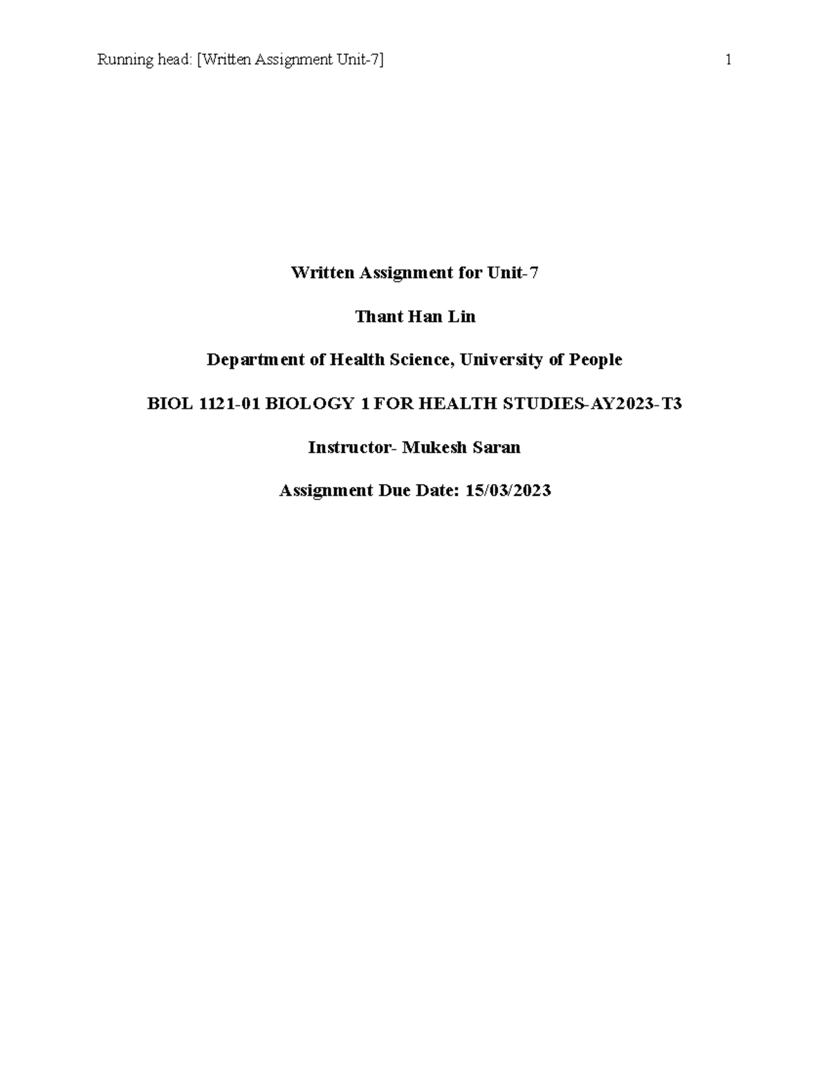Written Assignment Unit 7 - The given chart describes a family tree and ...