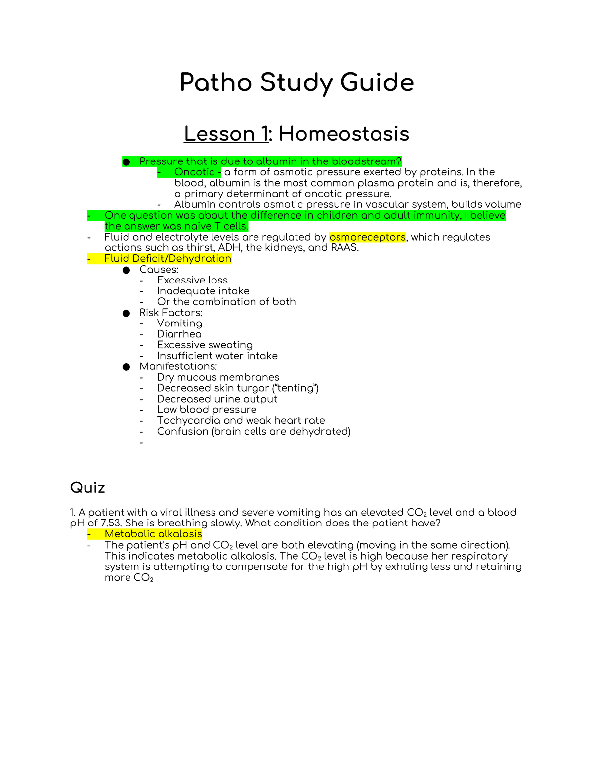 Main Patho Study Guide - N/a - Patho Study Guide Lesson 1: Homeostasis ...