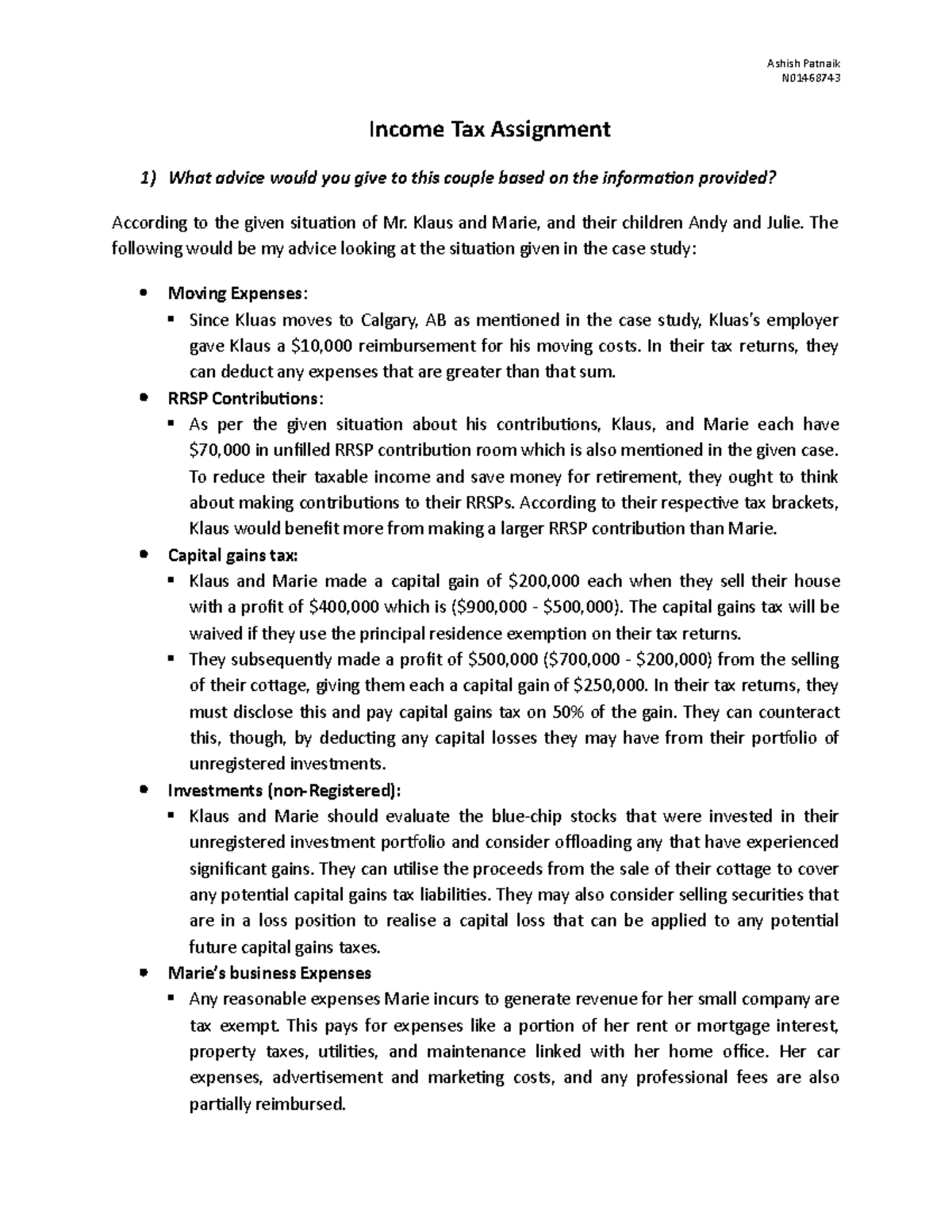 Income Tax Assignment - Ashish Patnaik N Income Tax Assignment What ...