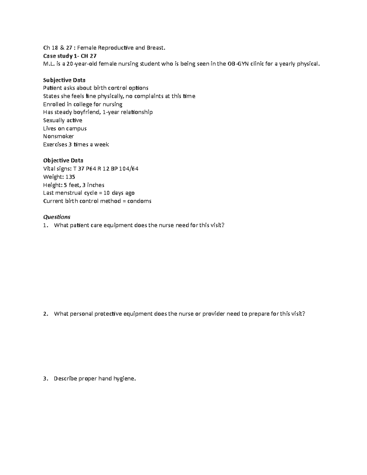 Bedside EMR worksheet - Ch 18 & 27 : Female Reproductive and Breast ...