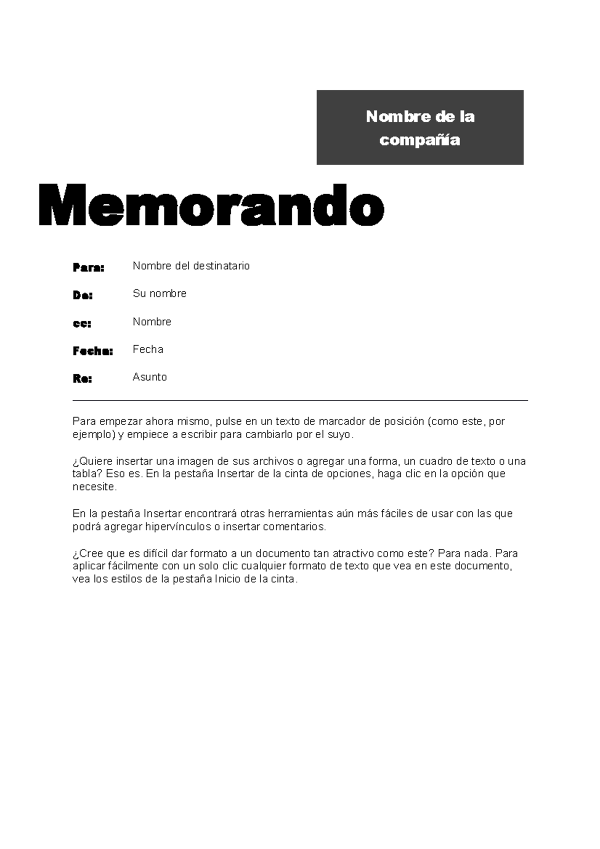 Nombre de la compañía PLANTILLA DE MEMORÁNDUM Nombre de la compañía