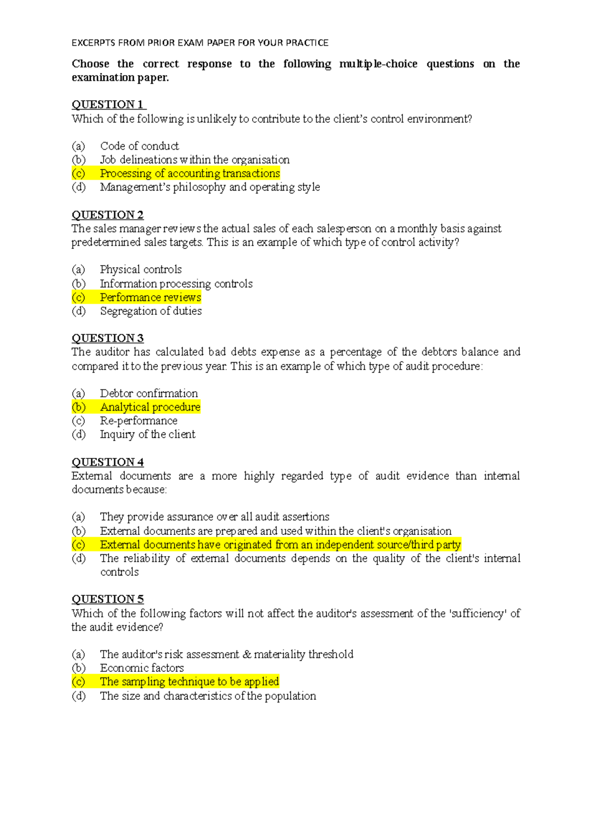 Practice exam questions with solutions Semester 1 2022 - Choose the ...