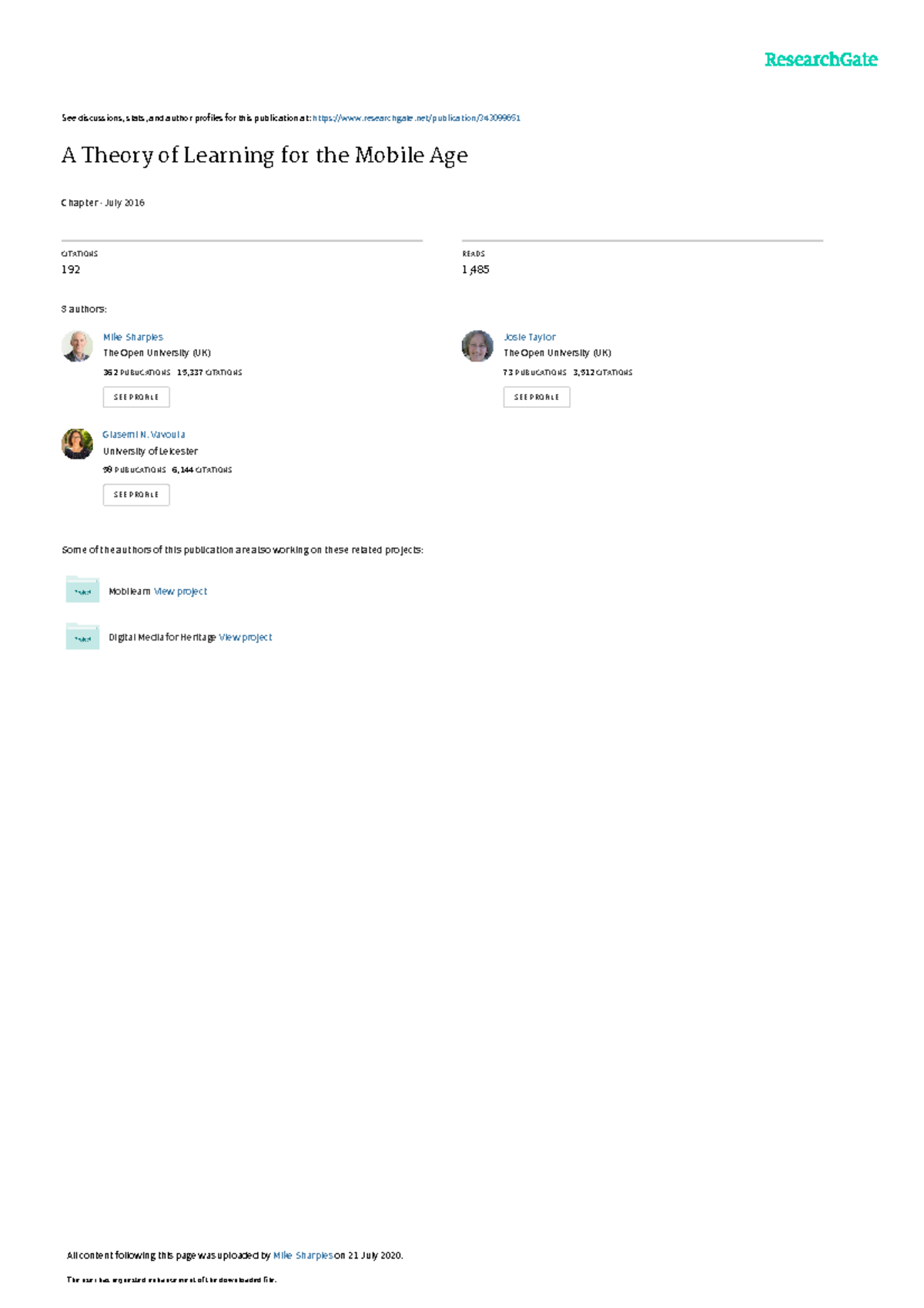Sharples Vavoula Theory of Learning for the Mobile Age See
