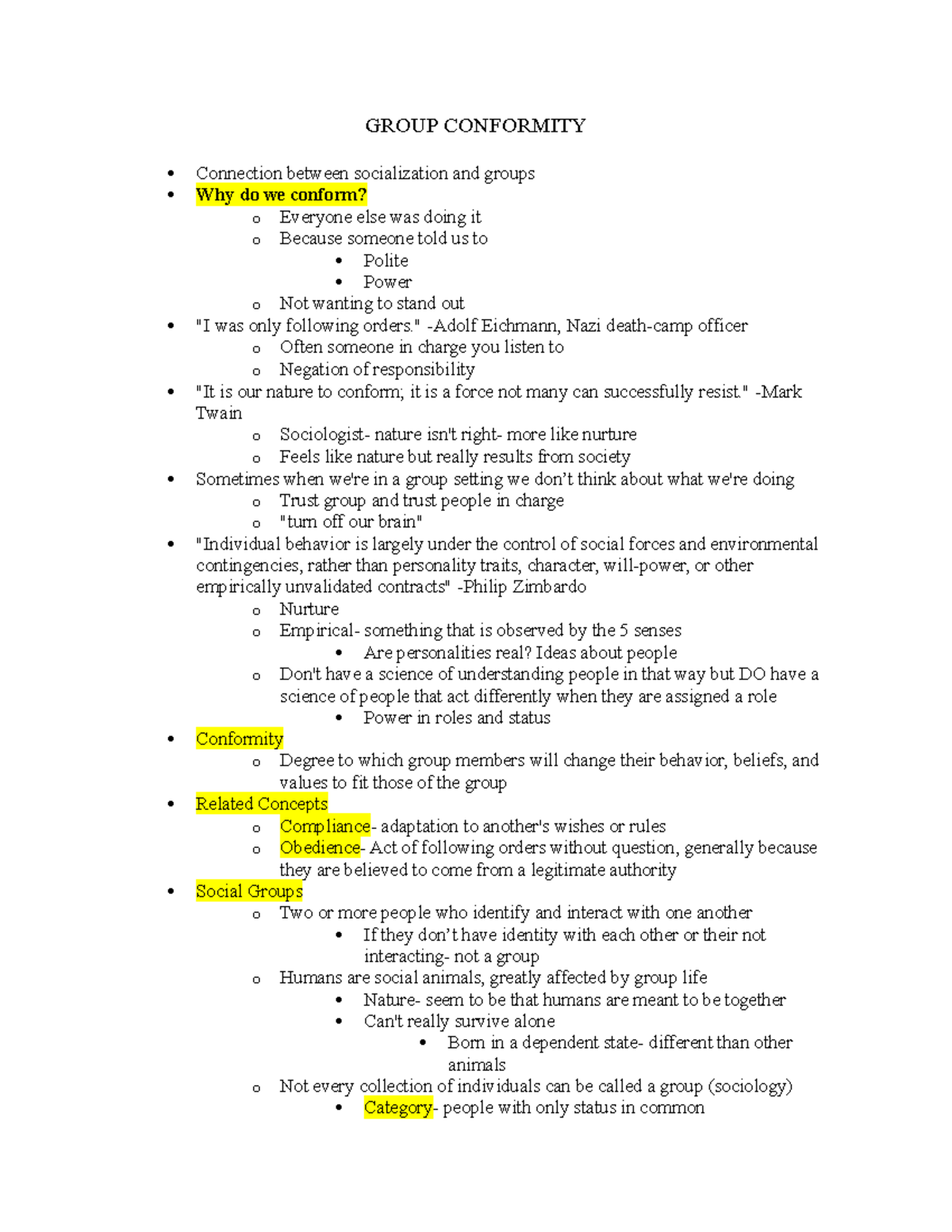 Group conformity Lecture Notes - GROUP CONFORMITY Connection between ...