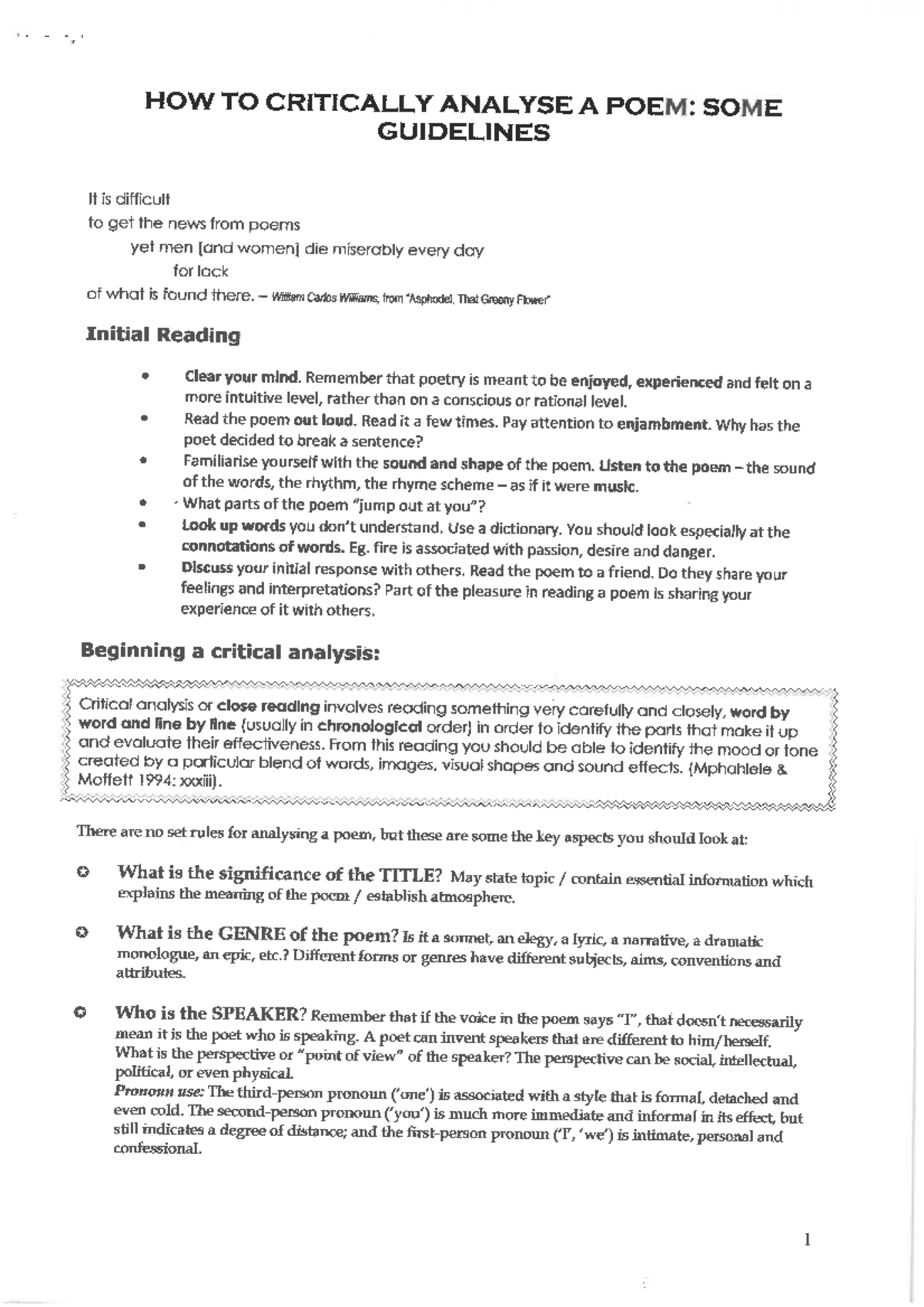 How to Critically Analyse a Poem ENG1501 Studocu