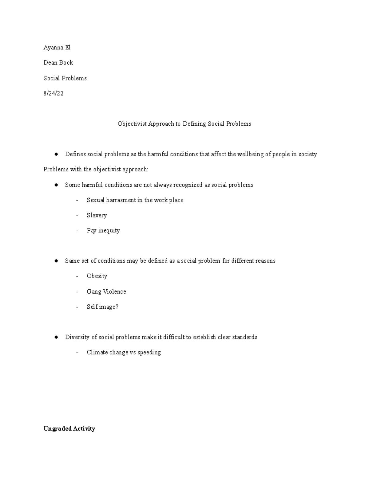 Chapter 1 Notes Social Problems - Ayanna El - Ayanna El Dean Bock ...