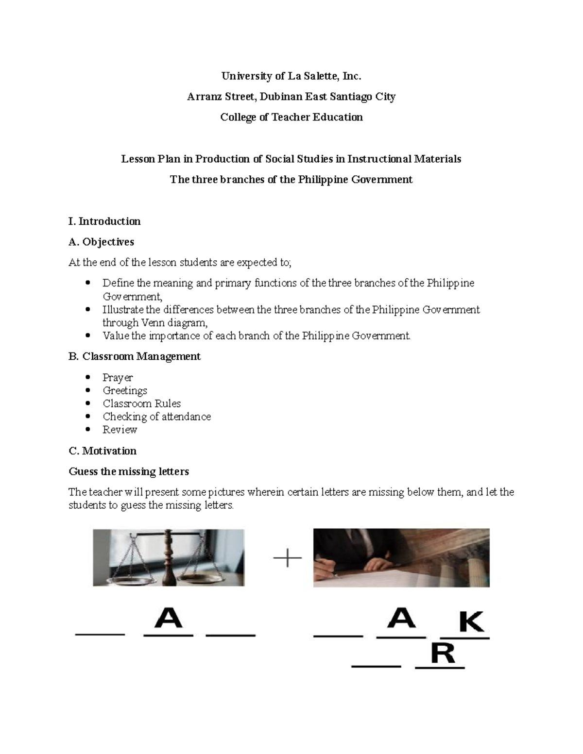 Semi Detailed Lp In IM - LESSON PLAN - University of La Salette, Inc ...