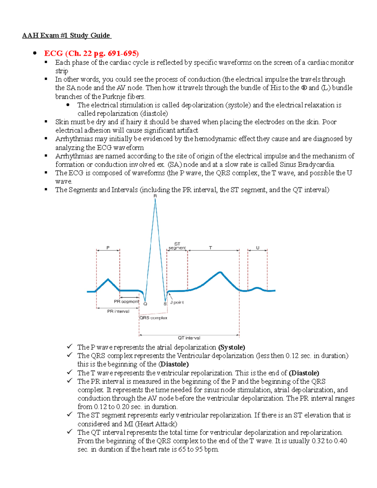 AAH Study Guide Test 1 - AAH Exam #1 Study Guide ECG (Ch. 22 pg. 691 ...