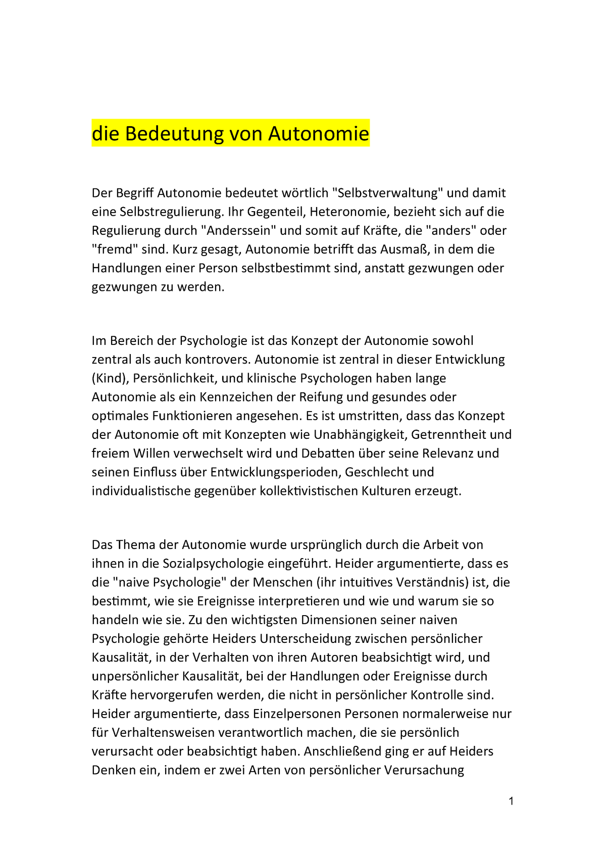 Autonomie und unabhaengigkeit