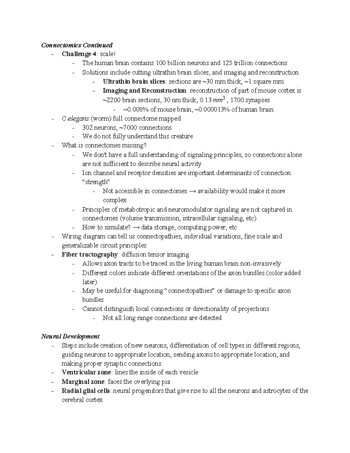 NE 101 Lecture 13 Compiled Notes-2 - Connectomics Continued - Challenge ...