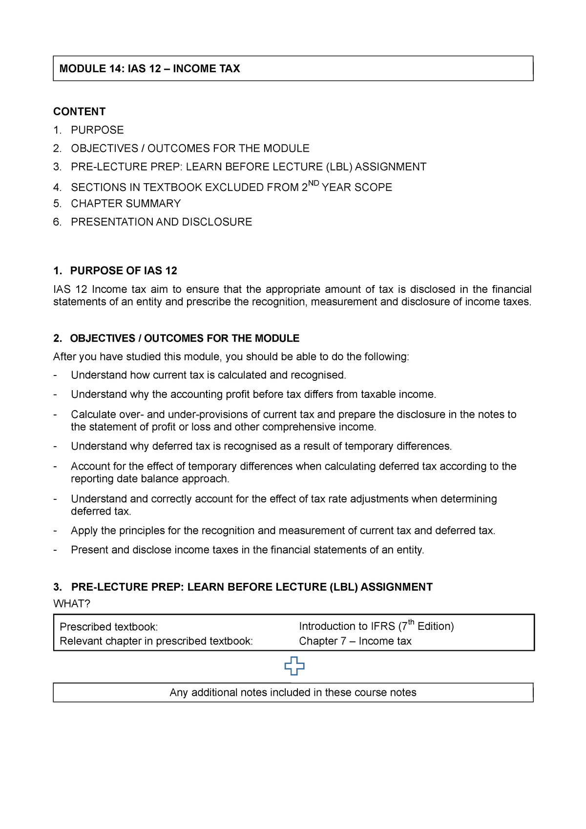 Module Income Tax Lecture Notes Module Ias Income Tax Content Purpose