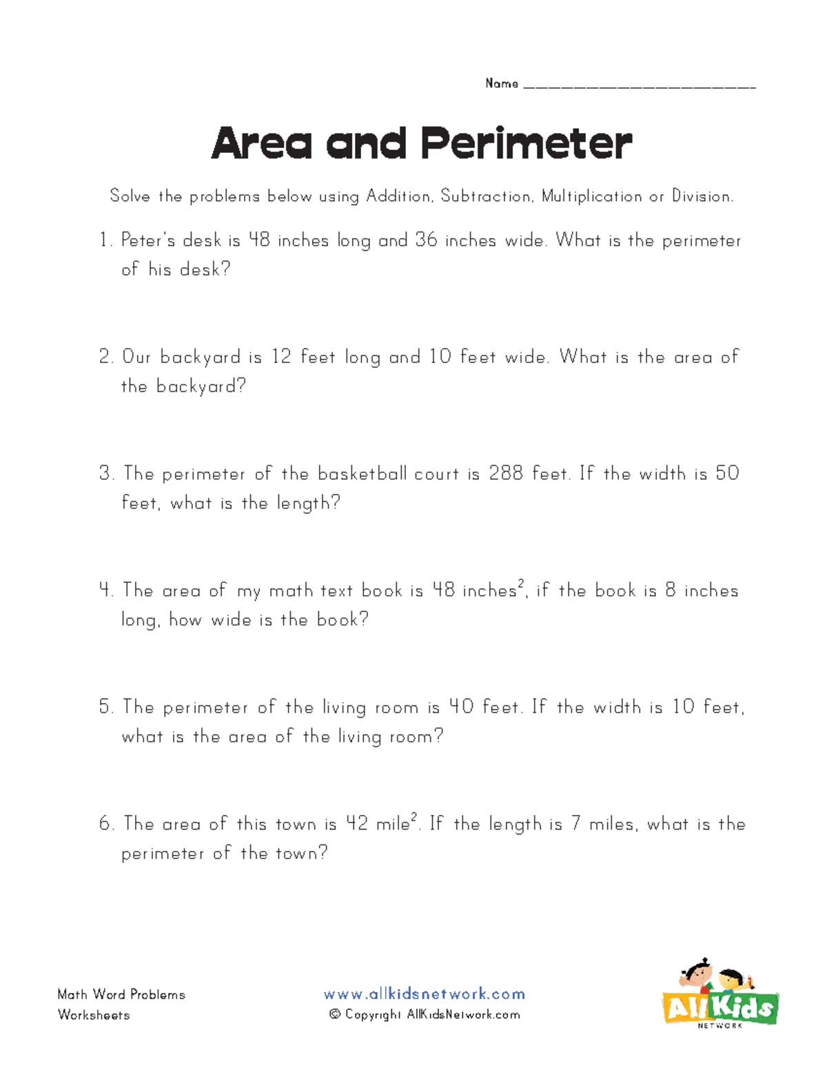 Word problems area perimeter worksheet 1 - Area and Perimeter Solve the ...