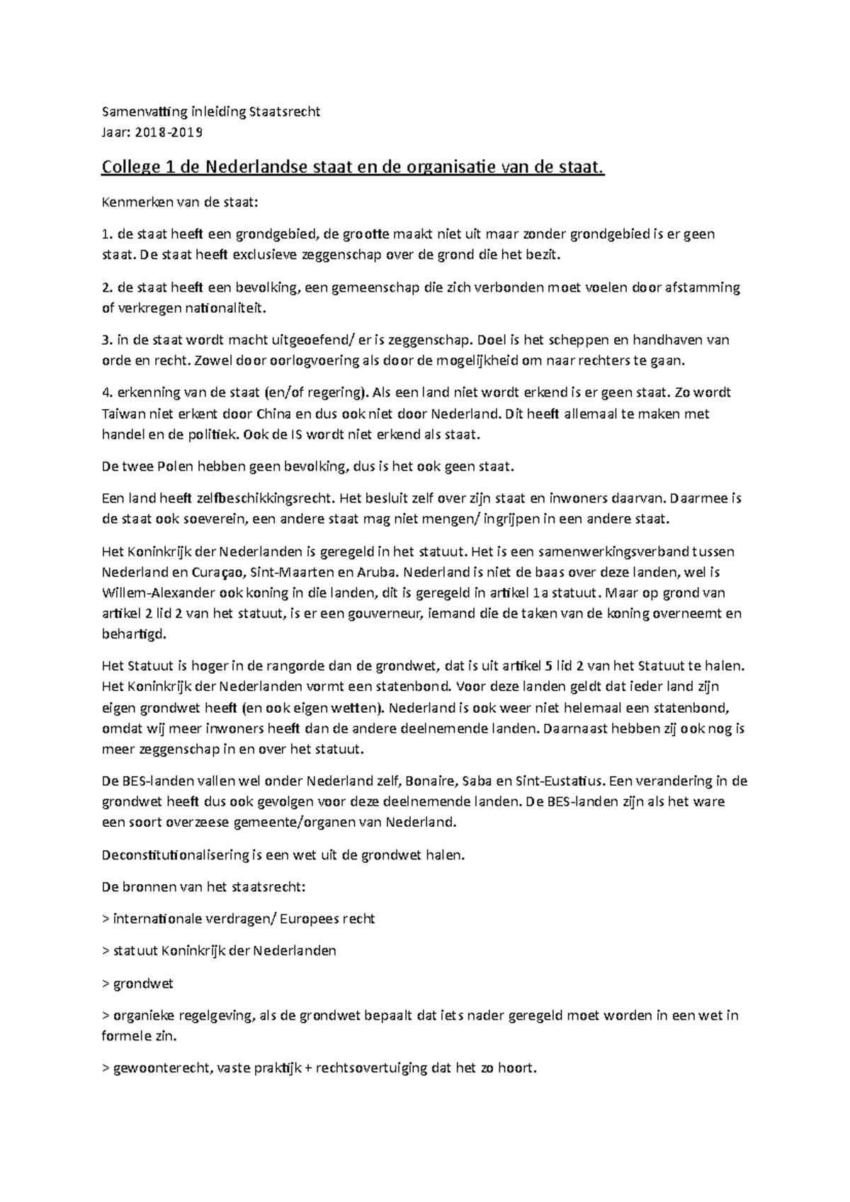 Samenvatting Inleiding Staatsrecht - Kenmerken Van De Staat: De Staat ...