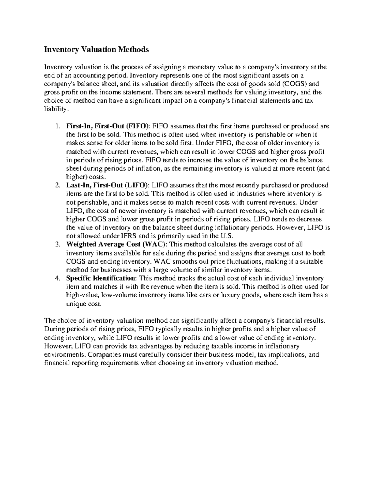 Inventory valuation is the process of assigning a monetary value to a ...