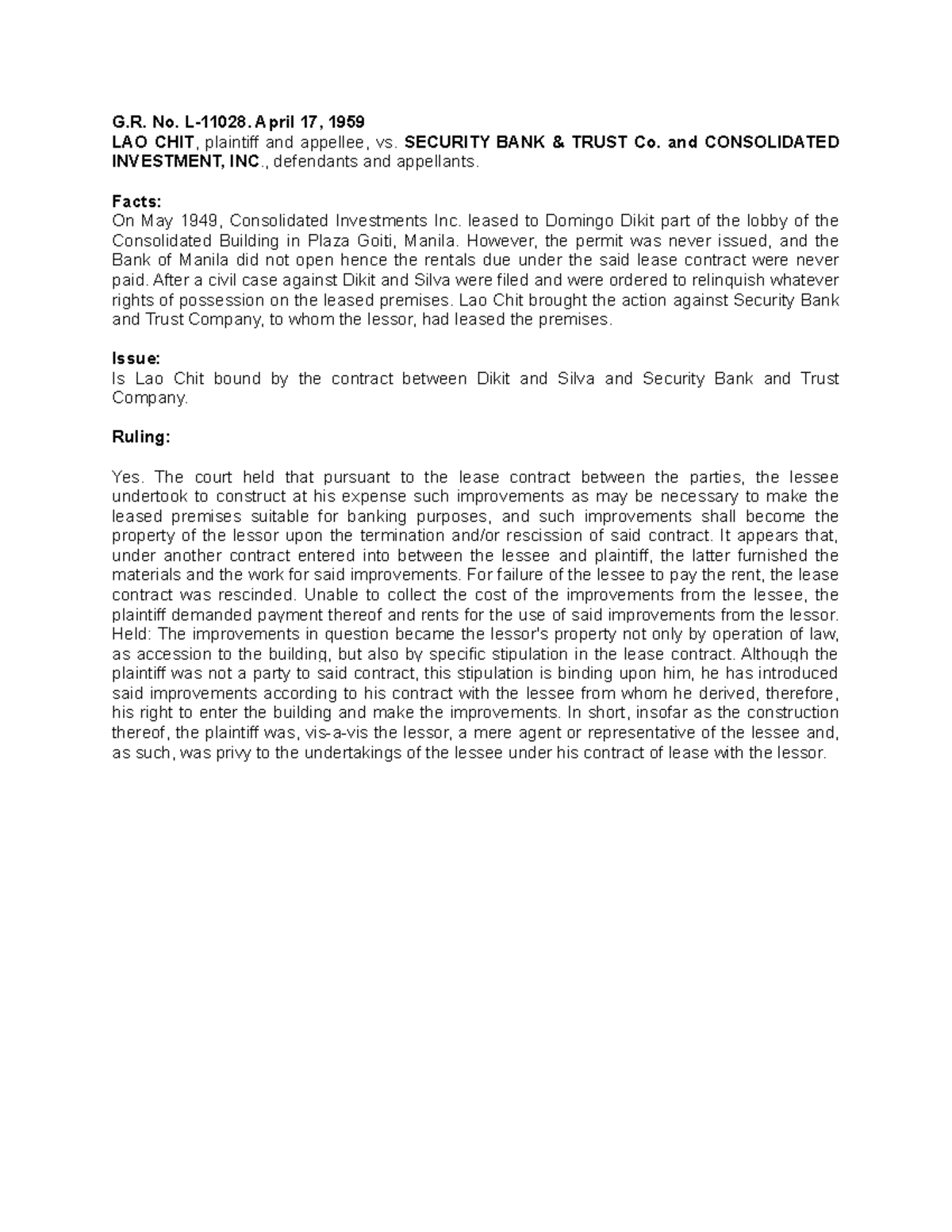14. Lao Chit vs. Security Bank and Trust Co., Inc., 105 Phil. 490 - G ...