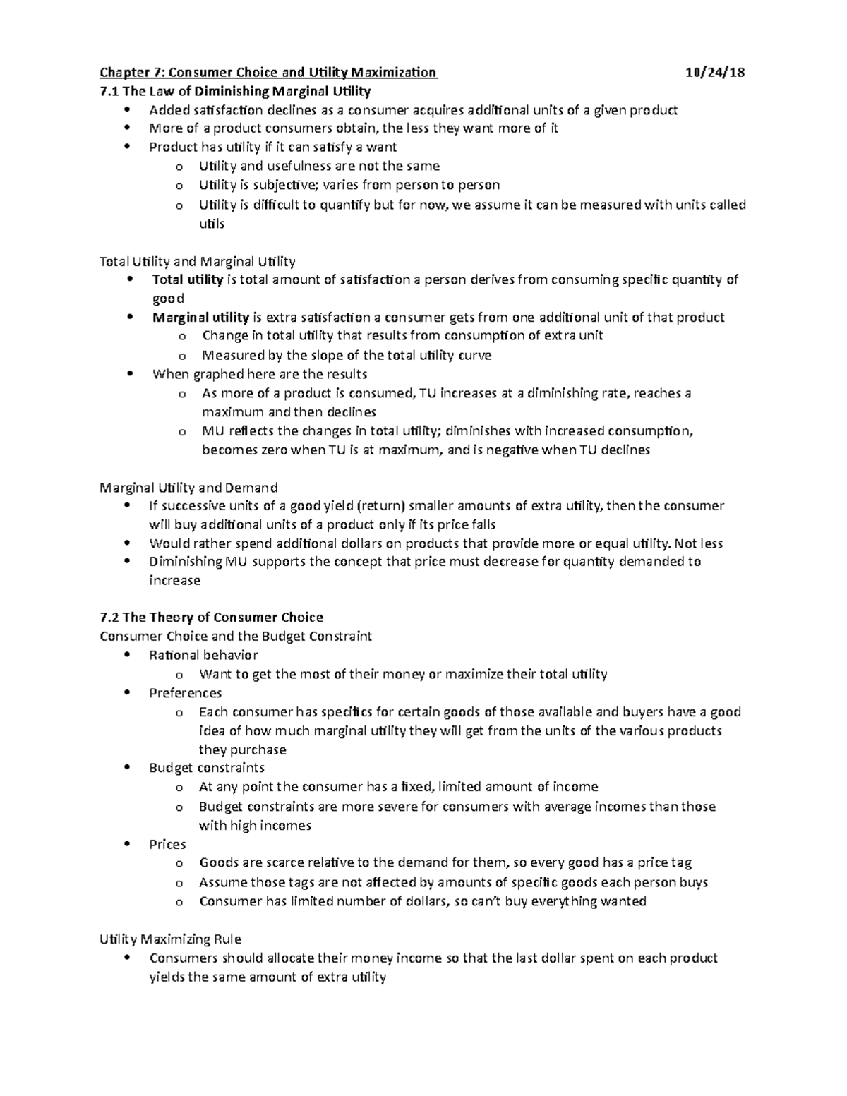 Chapter 7 - Textbook and lecture - Chapter 7: Consumer Choice and ...