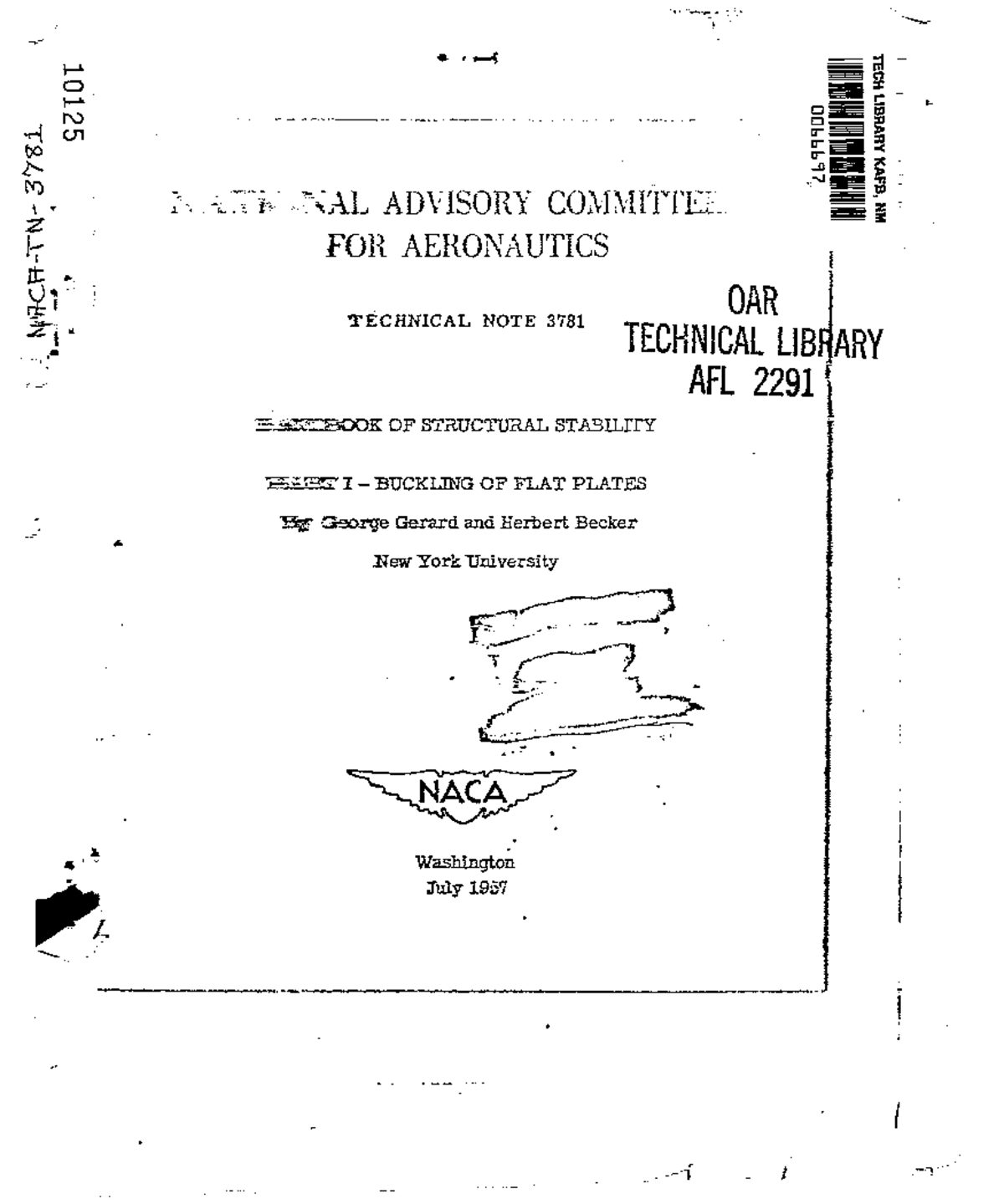 George Gerard And Herbert Becker. Handbook Of Structural Stability,part ...