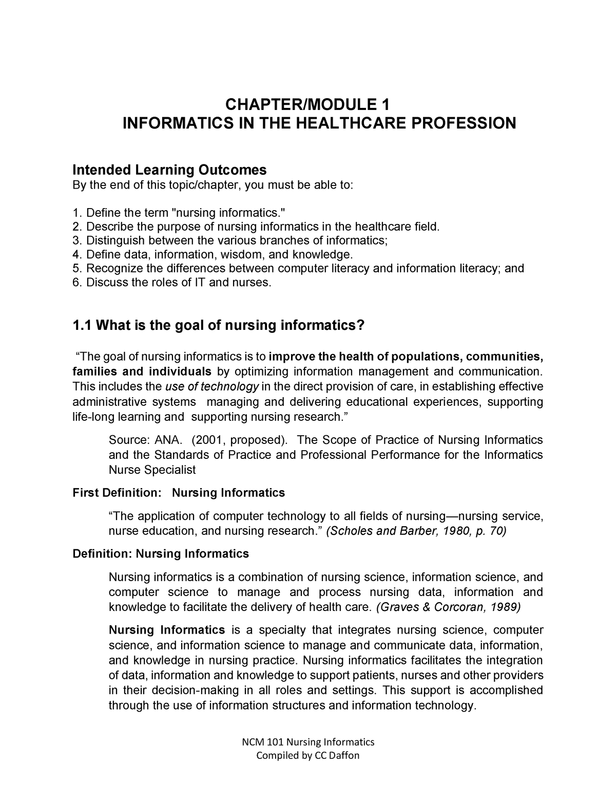 purpose of nursing informatics essay