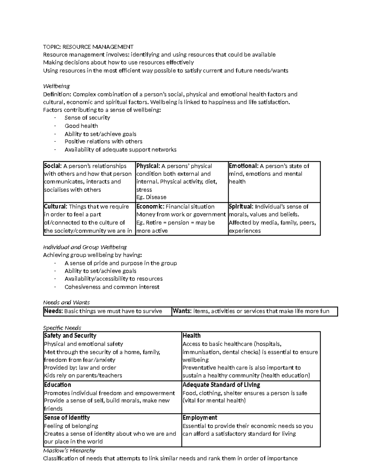 Resource management cafs notes- bored of studies - TOPIC: RESOURCE ...