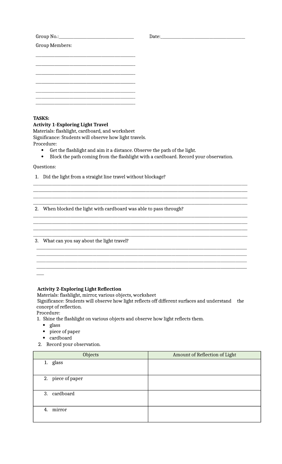 Rubric and Worksheet - Group No ...