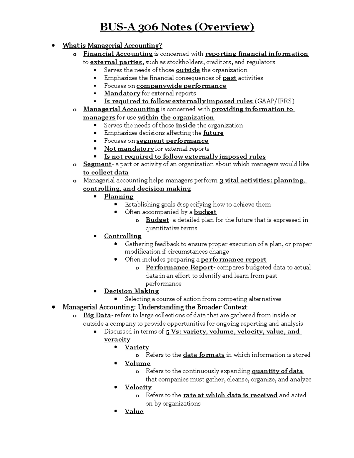 BUS-A 306 Notes (Smartbook- Overview) - BUS-A 306 Notes (Overview) What ...