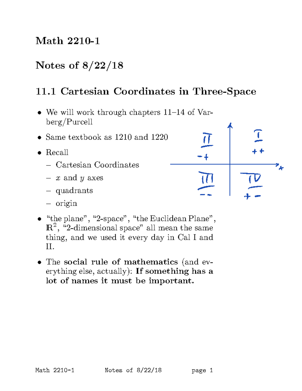 C2 - Lecture notes 2 - Math Notes of 11 Cartesian Coordinates in We ...
