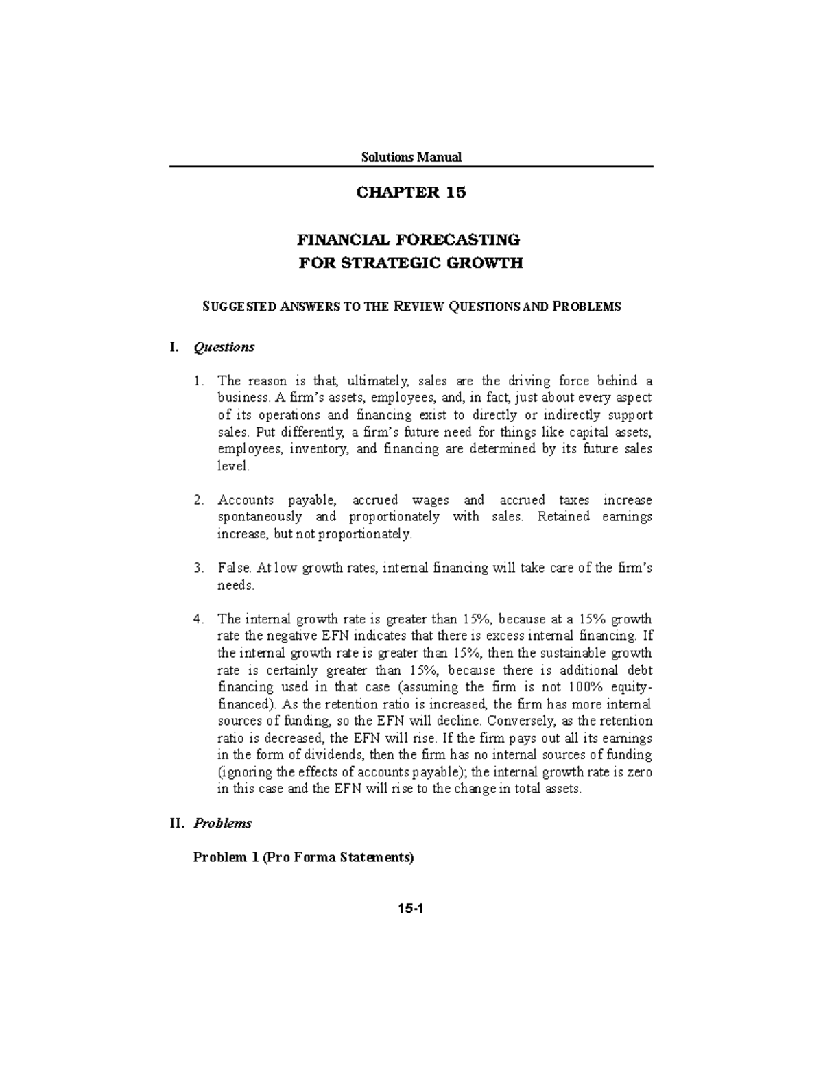 Financial Management By Cabrera Solutions Manual CHAPTER 15 FINANCIAL