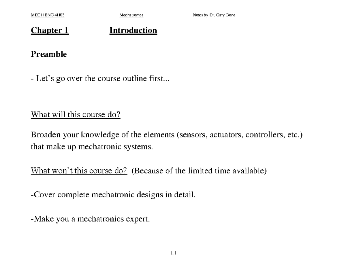 4H03 Lecture Slides Chapter 1 - Chapter 1 Introduction Preamble - Let’s ...