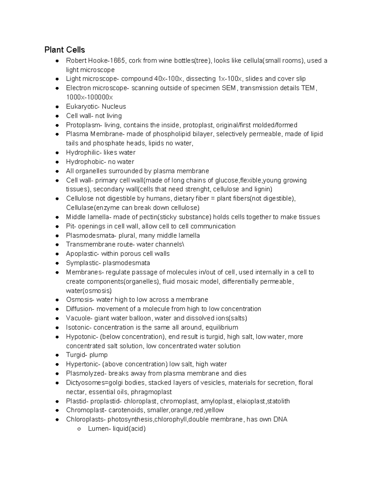 Botany Notes 2 - lecture topic 2 - Plant Cells Robert Hooke-1665, cork ...
