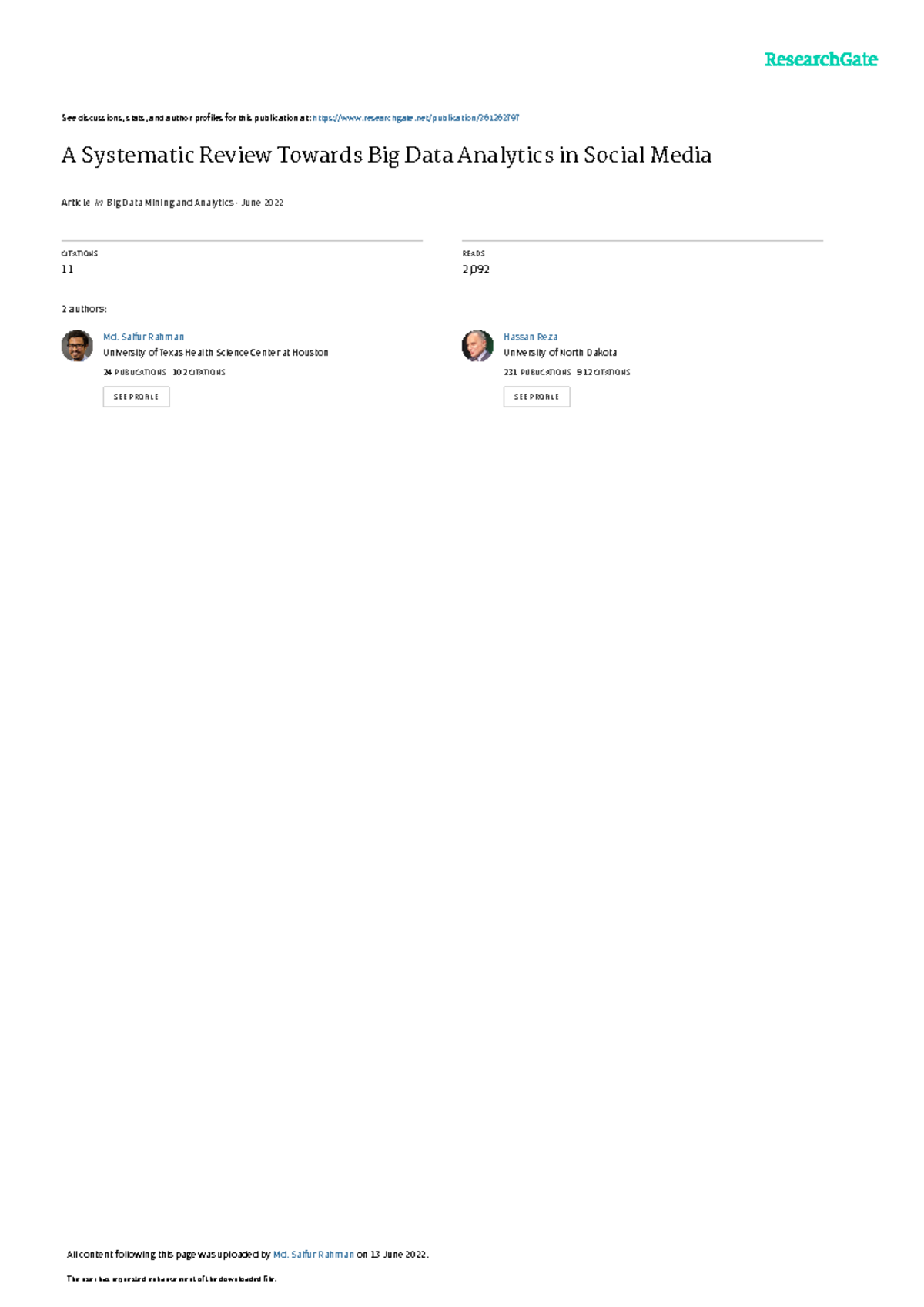 A Systematic Review Towards Big Data Analytics in Social Media - Saifur ...