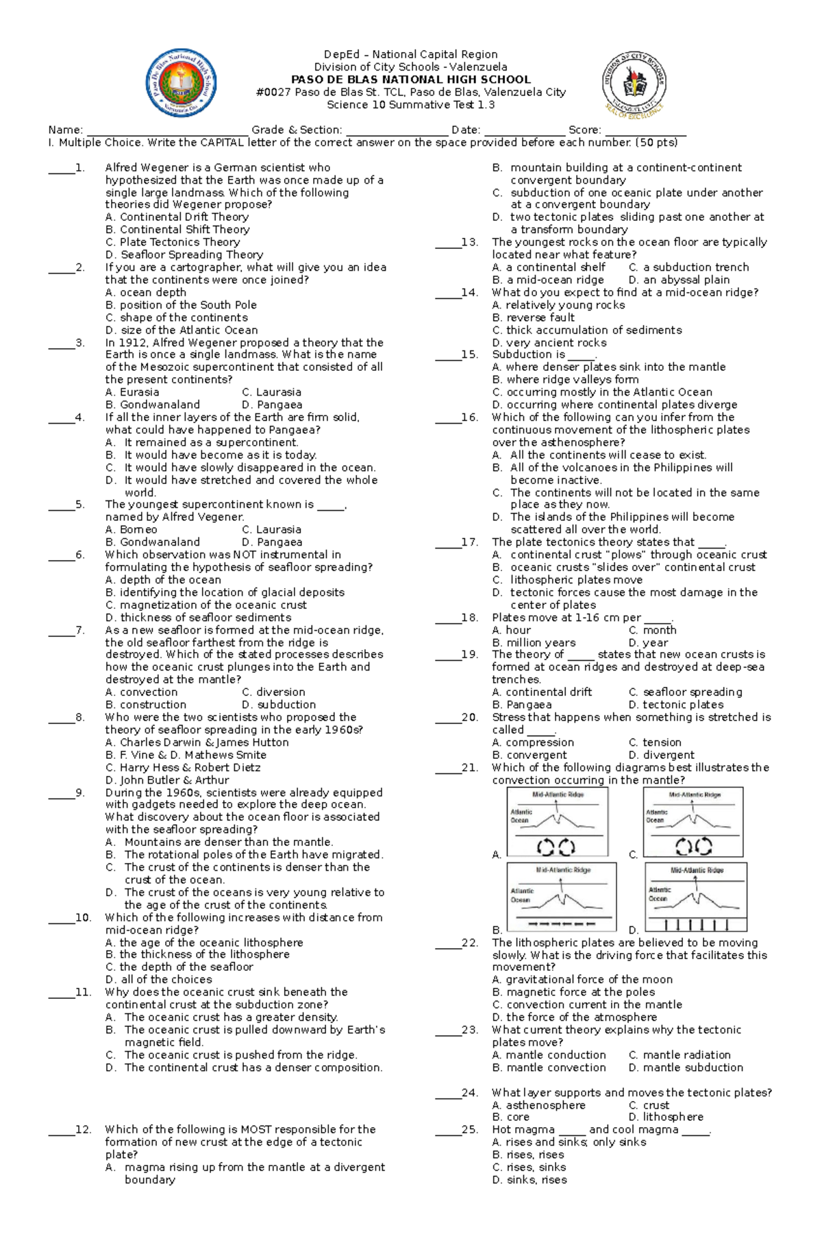 Science 10 Summative Test 1 - DepEd – National Capital Region Division ...