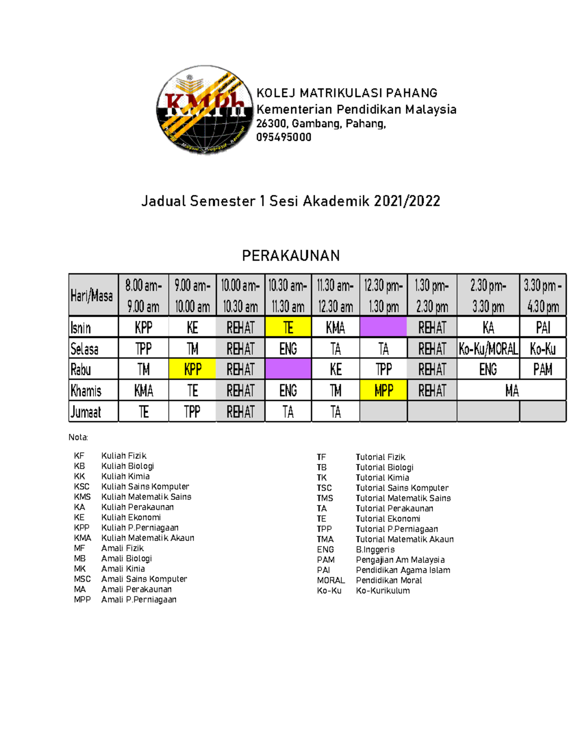 Perakaunan - Notes - Jadual Semester 1 Sesi Akademik 2021/ PERAKAUNAN ...