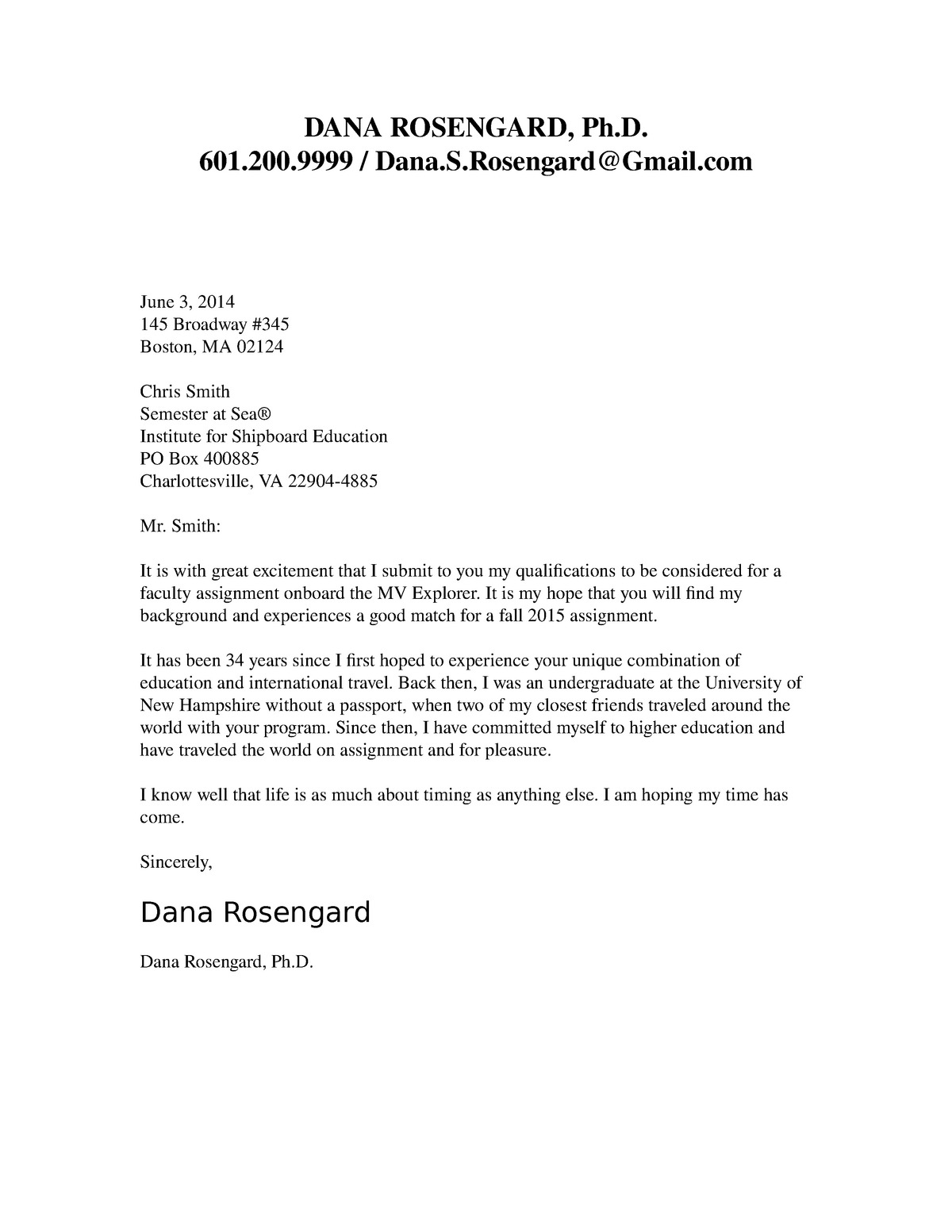 COM 201 - Cover Letter Example Two - DANA ROSENGARD, Ph. 601.200 / Dana ...