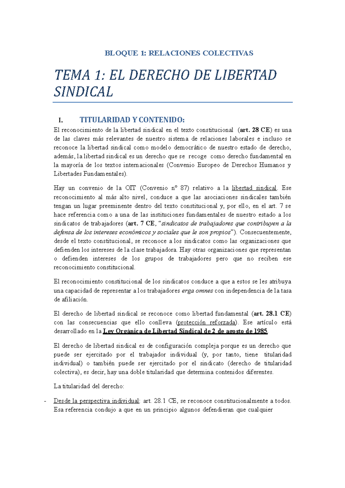 T1 - Apuntes Tema 1 - BLOQUE 1: RELACIONES COLECTIVAS TEMA 1: EL ...