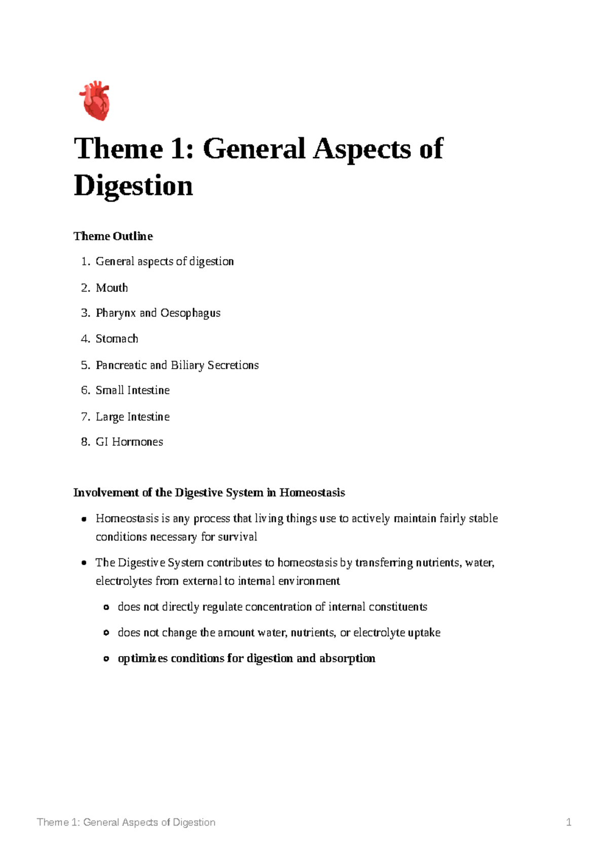 Theme 1 General Aspects of Digestion h Theme 1 General Aspects of